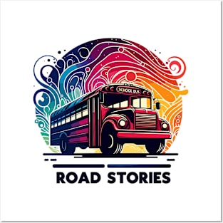 Artistic silhouette of a school bus, Road Stories Posters and Art